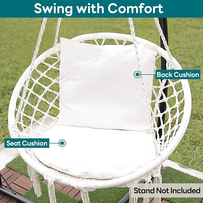 JoyView Macrame Hammock Chair Hanging Swing Chair Max 330 Lbs - Image 3
