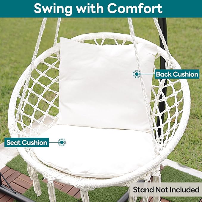 JoyView Macrame Hammock Chair Hanging Swing Chair Max 330 Lbs - Image 2