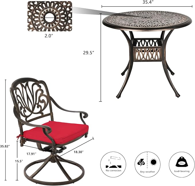 Grepatio 5 Piece Outdoor Dining Set Cast Aluminum Patio Dining Set Table and - Image 7