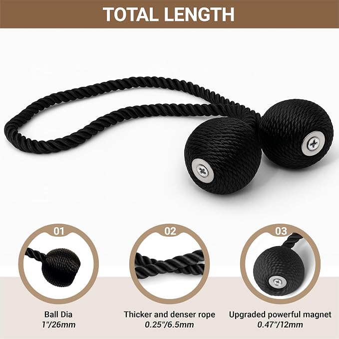 Hion Magnetic Curtain Tiebacks 4 Pack, Nickel-plated Metal and Polyester - Image 2