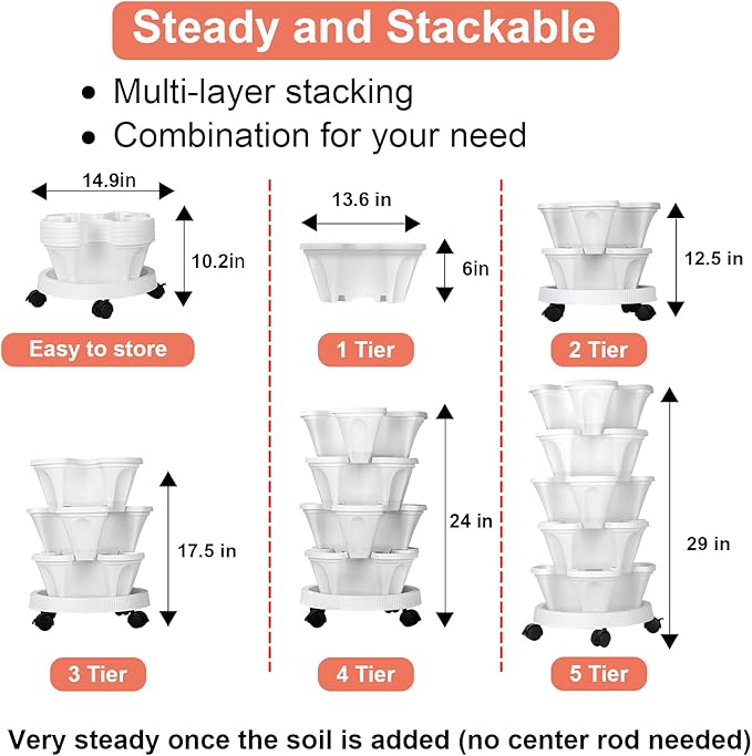 GameXcel Vertical Planter 5 Tier Stackable Planters Garden Planters Strawberry - Image 6