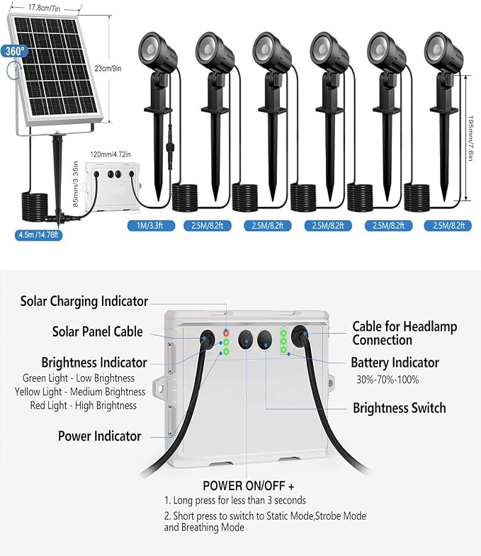 CLY 6 in 1 Solar Spot Lights Outdoor, 2700K Warm White Solar Spotlights - Image 6