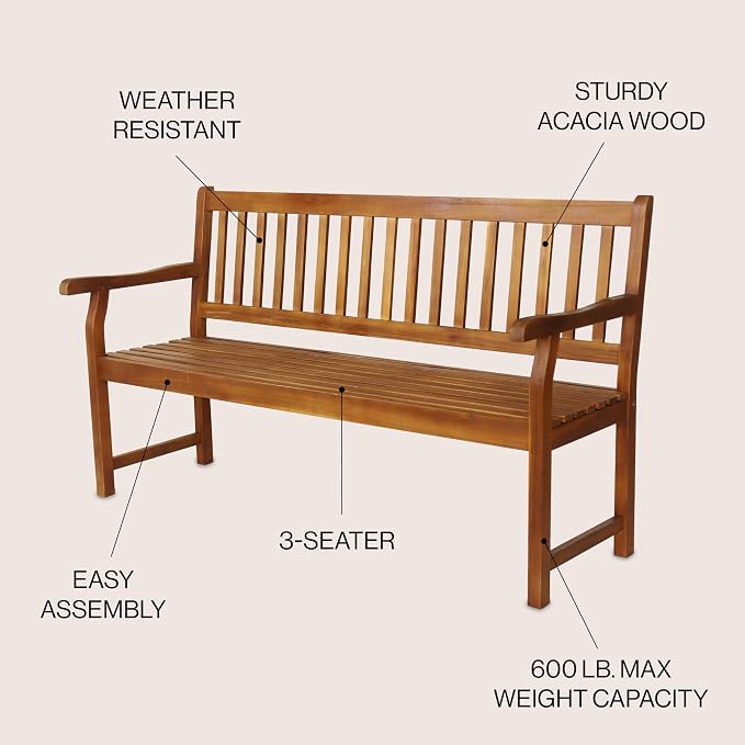 JONATHAN Y BNH101A Laurel 59.1" 3-Seat Slat-Back 600-Lbs Support Acacia Wood - Image 4