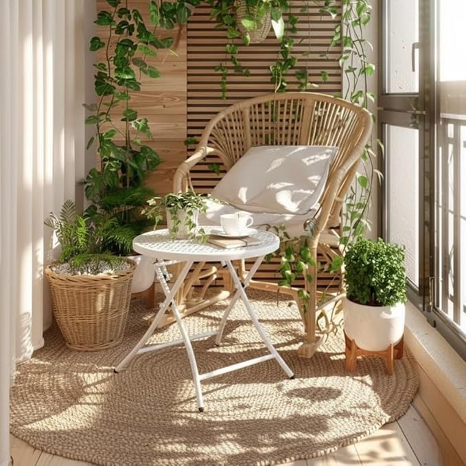 TeoKJ Folding Outdoor Side Tables, Anti Rust Small Patio Table Round Metal - Image 6