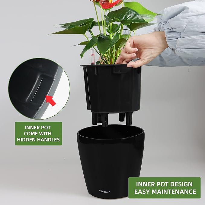 Dexceder 11x10 Inches High Gloss Self Watering Planter Indoor Outdoor, Inner - Image 4