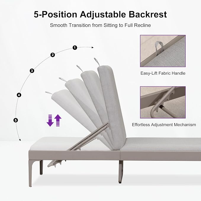 PURPLE LEAF 1 Piece Outdoor Chaise Lounge Aluminum Adjustable Patio Lounger - Image 6