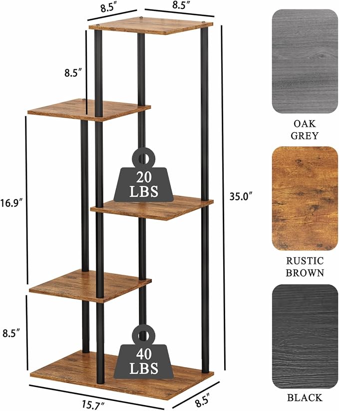 Plant Stand Indoor 5 Tier 6 Potted Metal Wood Plant Shelf, Rustic Brown - Image 3