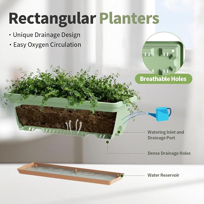 Window Box Planter, 6 Pack Plastic Vegetable Flower Window Planters Boxes 16 - Image 3