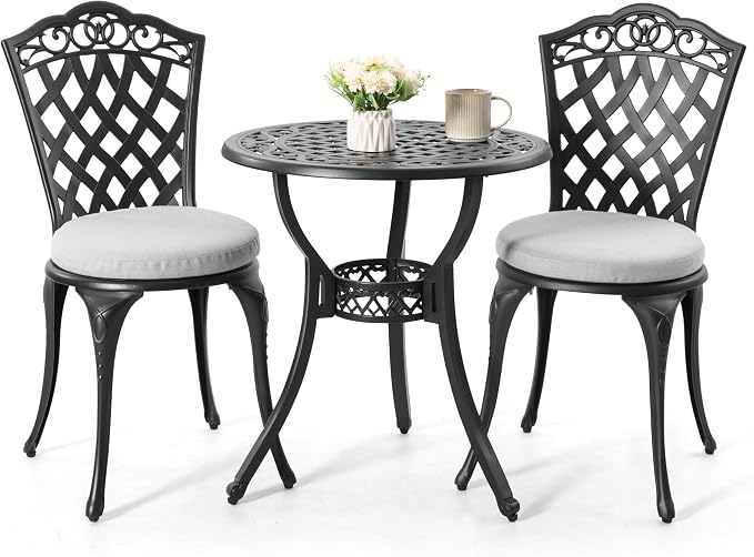 NUU GARDEN Patio Bistro Set 3 Piece, Outdoor Cast Aluminum Bistro Table and by NUUGARDENCORPORATION