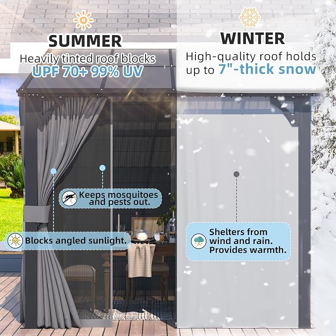 AECOJOY 8' X 8' Gazebo for Patio, Small Wall-Mounted Lean to Pergola 8x8 Gazebo - Image 4