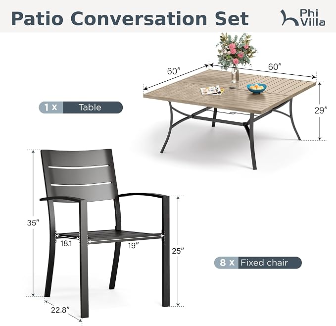 PHI VILLA 9 Pieces Outdoor Patio Dining Set - Image 9