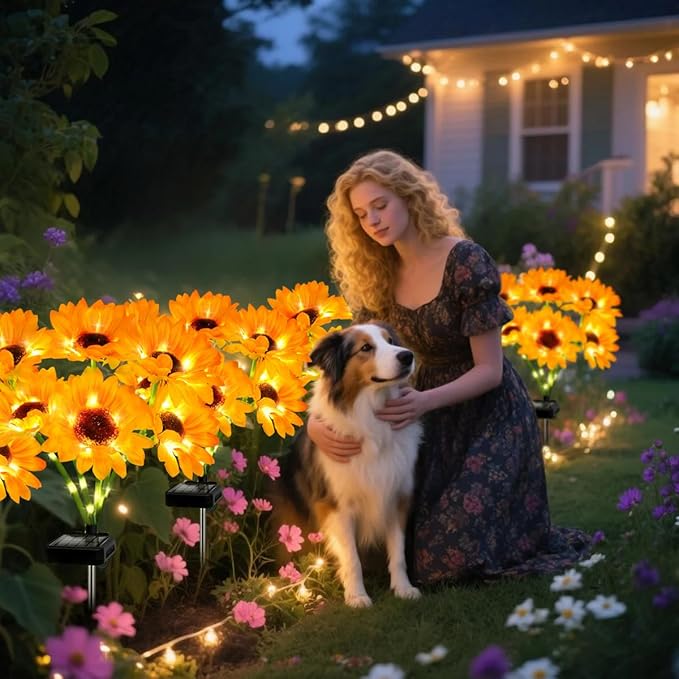 6 Pack Solar Sunflower Garden Lights 36 Vibrant Sunflowers LED Outdoor - Image 5