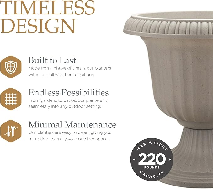Southern Patio 2 Pack Utopian Urn Planter, Large 14 Inch Outdoor Pot, - Image 3