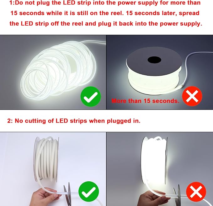 AC 110V COB LED Strip Lights Outdoor Waterproof 65.6ft, 6000K Cool White Super - Image 6