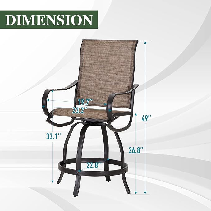 PHI Villa Outdoor Swivel Bar Stools Set of 6, Counter Height Patio Chairs - Image 6