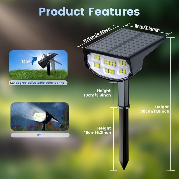 Solar Spot Lights Outdoor IP68 Waterproof, Ultra-Bright Performance，Simple Modes - Image 3