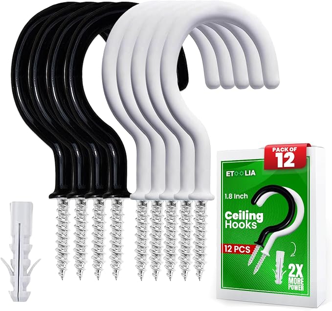 12 Pcs Ceiling Hooks for Hanging Plants, Utensils and Christmas String Lights by Etoolia