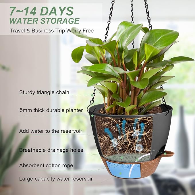 Hanging Planters for Indoor Outdoor Plants, 2 Pack Self Watering Hanging Pot - Image 2