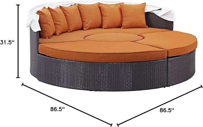 Modway Convene Wicker Rattan Outdoor Patio Retractable Canopy Round Poolside - Image 2
