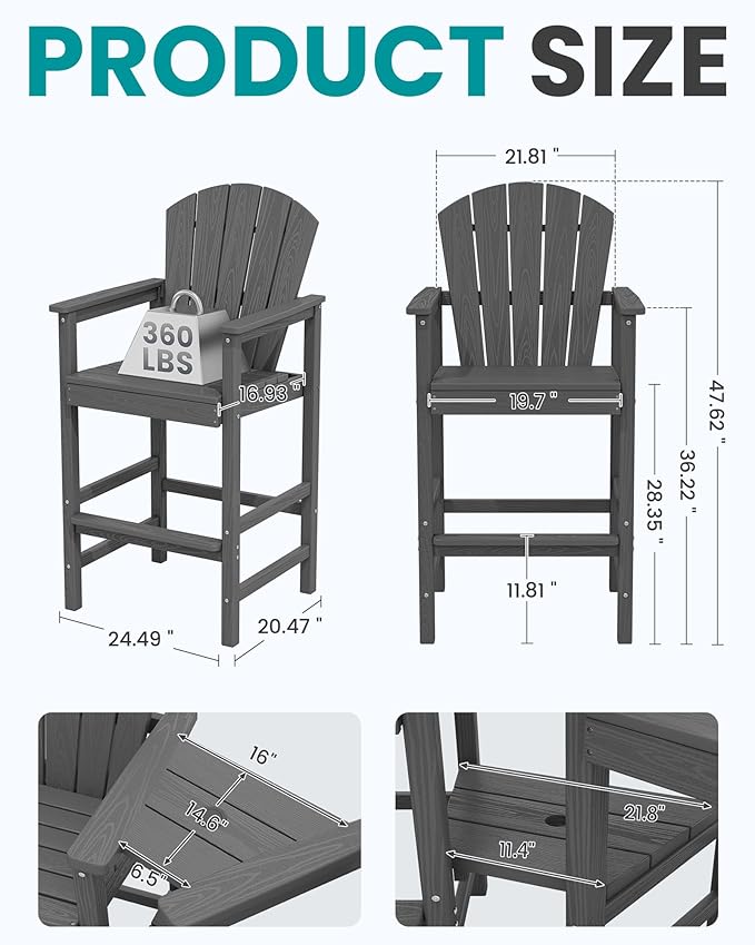 SERWALL Tall Adirondack Chairs Set of 4 - Image 2