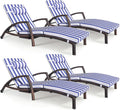 Chaise Lounge Chairs Outdoor Set of 4, Comfy Outside Wicker Patio Pool Lounge by ZZWHOM