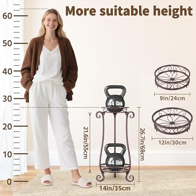 LASZOLA 2 Tier Bronze Metal Plant Stand - Image 5