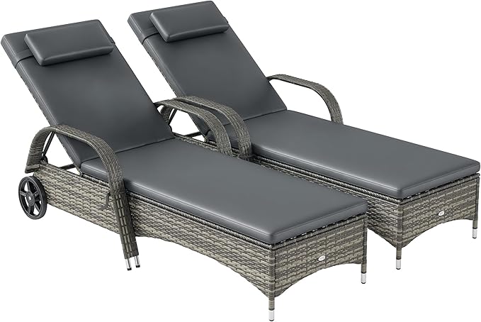 Outsunny Wicker Outdoor Chaise Lounge Set of 2, 5-Level Adjustable Backrest PE by Outsunny
