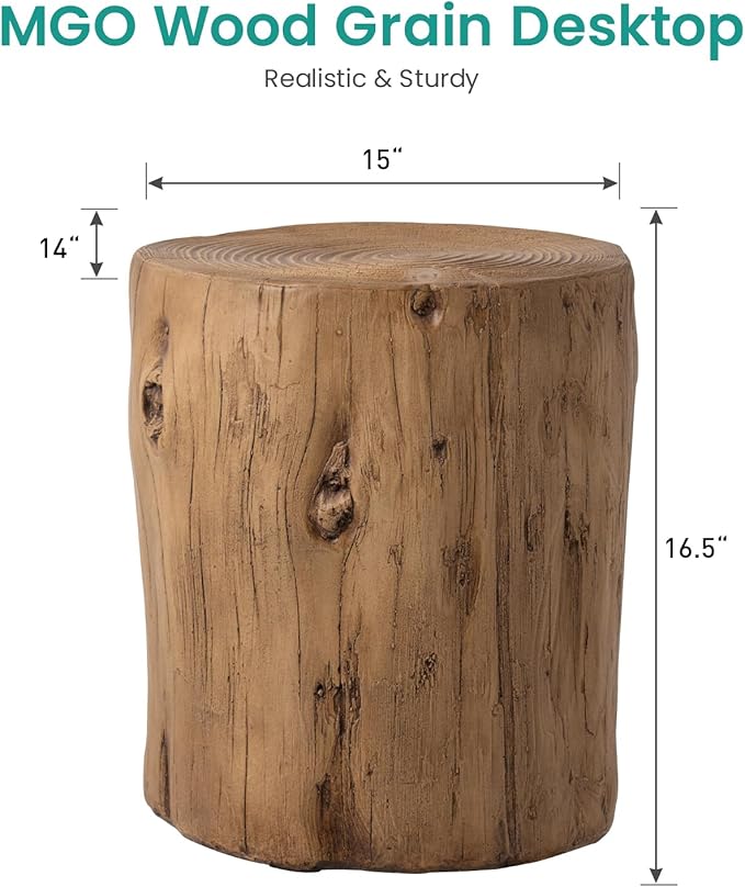 SUNBURY Outdoor Stump Side Table, Faux Wooden Concrete Side Table, Tree Stump - Image 3