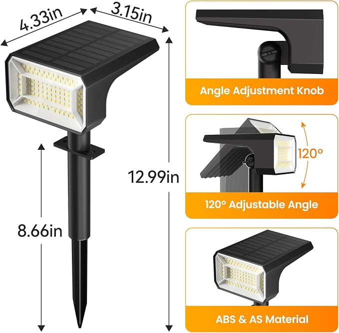 Fabrito Solar Spot Lights Outdoor 4 Pack, Auto On/Off Spotlights, IP67 - Image 8