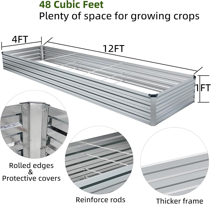 2 Pack 12x4x1FT Galvanized Raised Garden Bed Kit, Outdoor Metal Planter Box - Image 4
