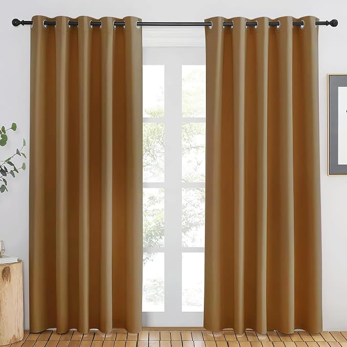 NICETOWN Gold Brown Blackout Curtains 84 inch Length, Grommet Top Room by NICETOWN