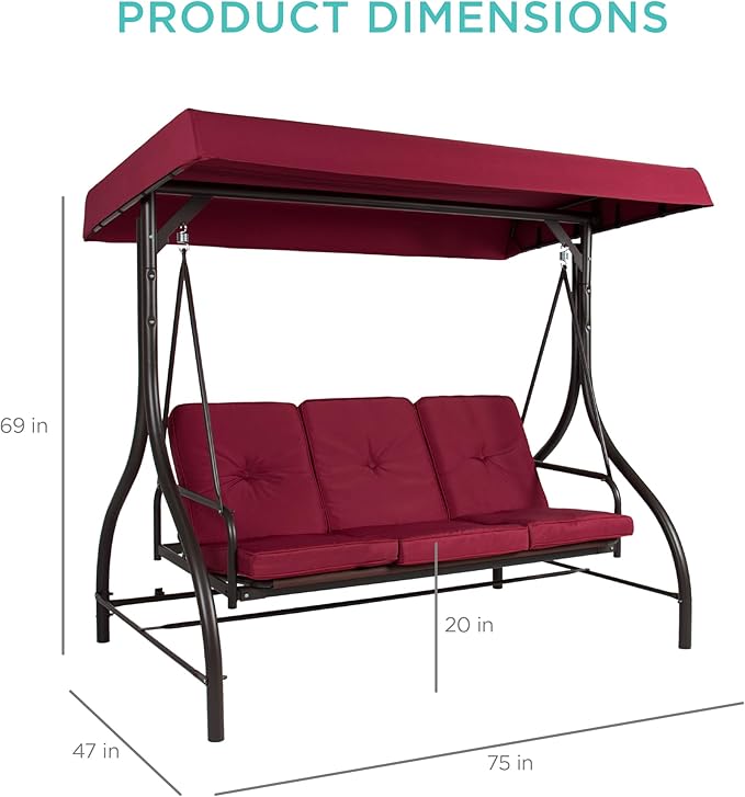 Best Choice Products 3-Seat Outdoor Large Converting Canopy Swing Glider - Image 7