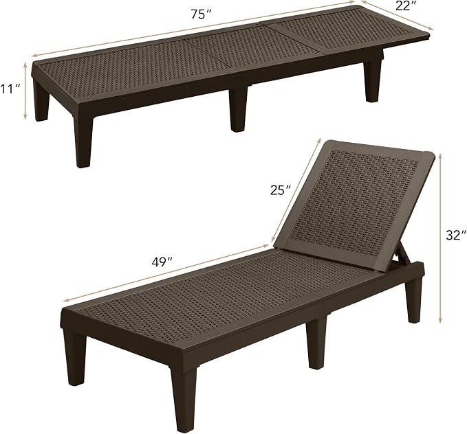 Devoko Outdoor Chaise Lounge Chair Set of 2 - Image 2