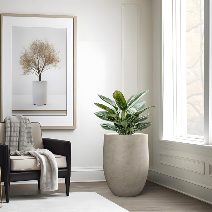 Kante Tall Concrete Planter, 21.7-Inch Height Weathered Concrete Large Indoor - Image 5