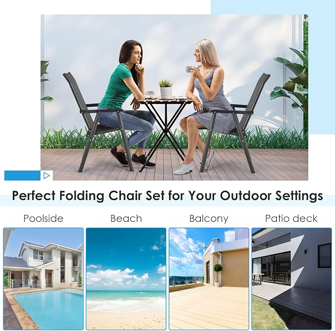 Giantex Set of 2 Patio Folding Chairs, Portable Outdoor Dining Chairs - Image 9