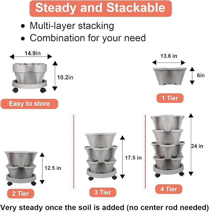 Vertical Planter 4 Tier Stackable Planters Garden Planters Strawberry Herb - Image 7