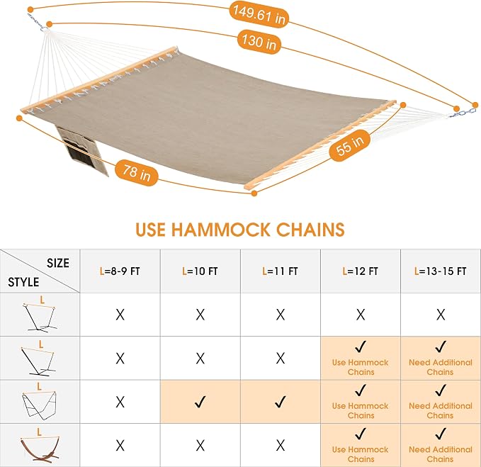 Lazy Daze Hammocks 11 FT Double Outside Hammock Quick Dry Olefin Fabric Hammock - Image 6