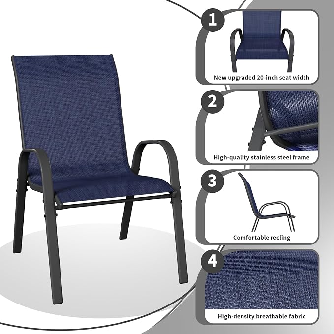 Patio Dining Chairs Set of 6, Outdoor High Stacking Chairs，Breathable Seat - Image 4