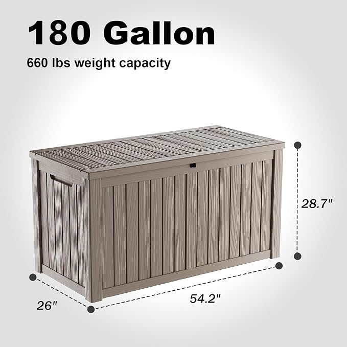 180 Gallon Resin Outdoor Deck Box Waterproof Patio Furniture, Garden Tools - Image 2