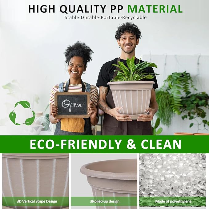 FGstyle 4 Pack 16 inch Plant Pots, Retro Vertical Stripe Planters - Image 2