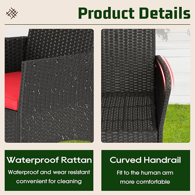 FDW | 4-Piece Patio Furniture Set | Red | Outdoor Wicker Furniture - Image 3