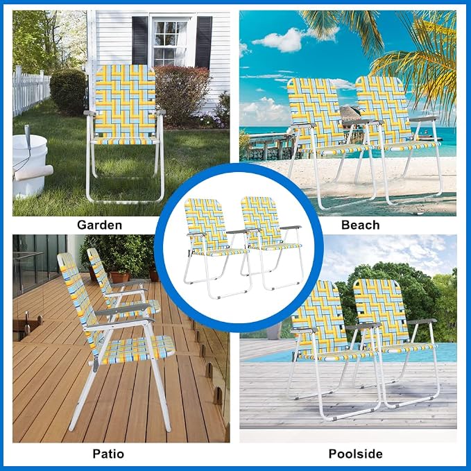 VINGLI Patio Lawn Webbed Folding Chairs Set of 2, Outdoor Beach Chair Portable - Image 8