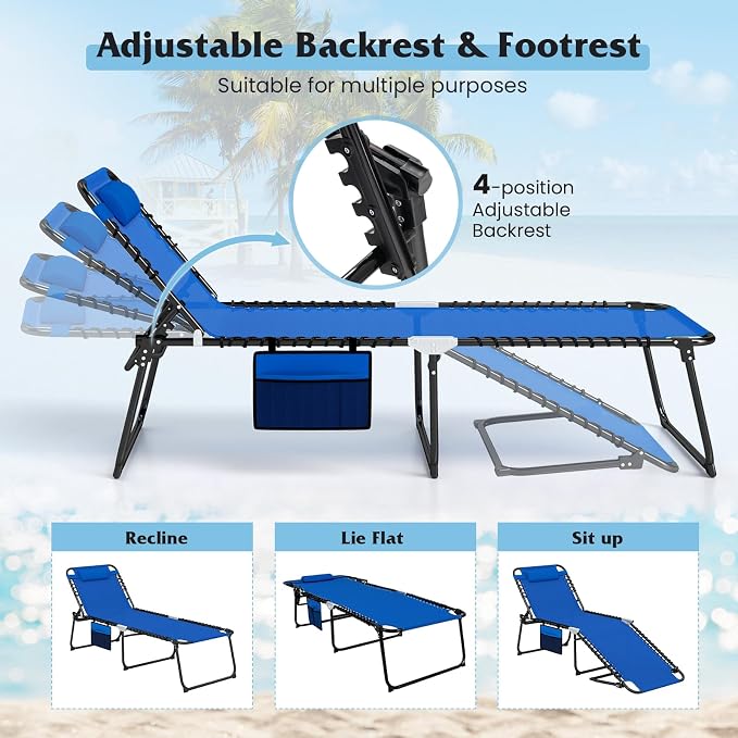 GYMAX Lounge Chair for Outside, 440lbs 27” Oversize Folding Beach Tanning - Image 5