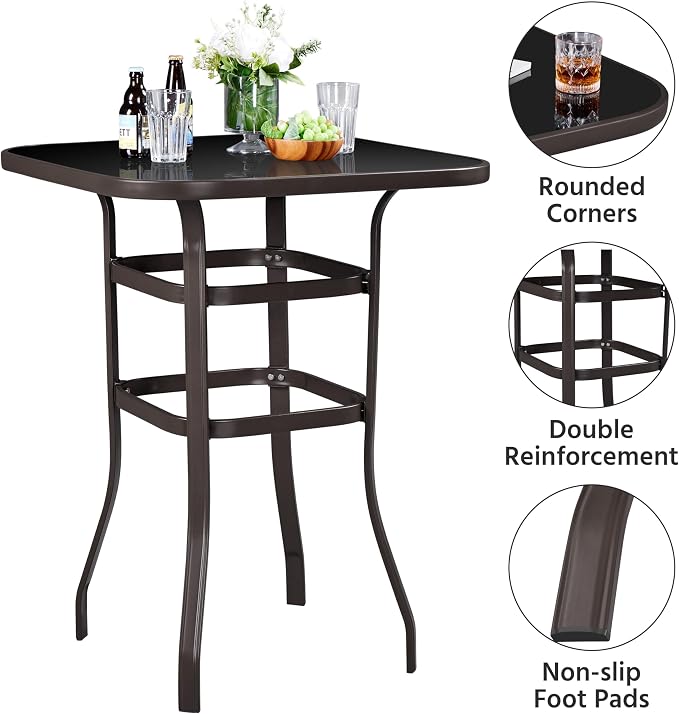 Yaheetech Patio Bar Table Tempered Glass, Height High Top Outdoor Pub Height - Image 5