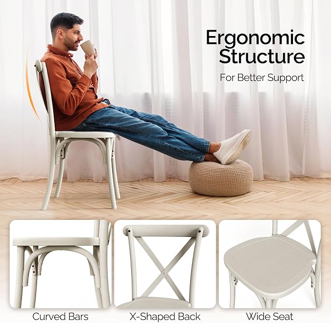 VINGLI Plastic Outdoor Dining Chairs Set of 2, Stackable Patio Cream White - Image 7