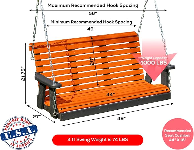 Poly Lumber Wood 4FT Porch Swing Amish Craftsmandship Made in USA HDPE - Image 2