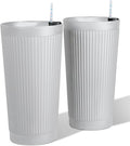 24” Tall Outdoor Planters Set of 2, Self Watering Flower Pots White Planters by PolarcoForgeco