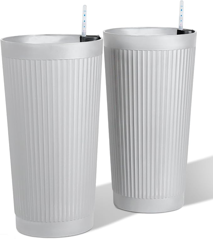 24” Tall Outdoor Planters Set of 2, Self Watering Flower Pots White Planters by PolarcoForgeco