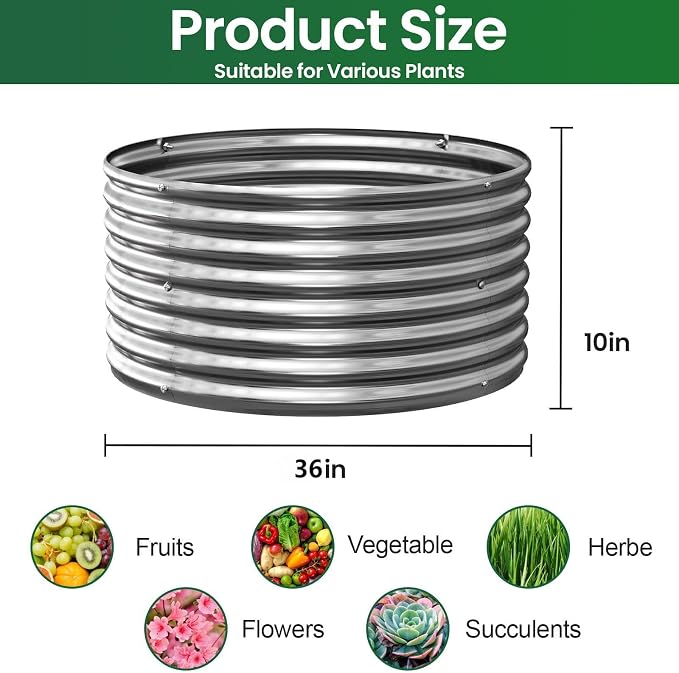 4 Pack 3x3ft Round Galvanized Raised Garden Bed Outdoor, Metal Garden Bed - Image 2