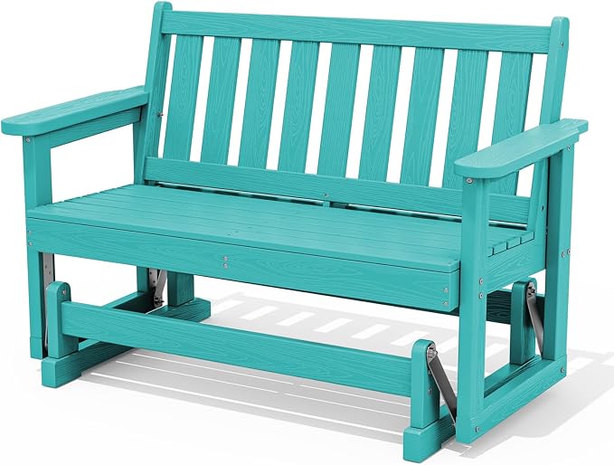 SERWALL 2 Person Patio Glider Bench, HDPE Material Weather-Resistant Swinging by SERWALL
